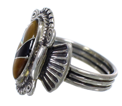 Southwestern Multicolor Inlay Sterling Silver Ring Size 7-1/4 RX100635